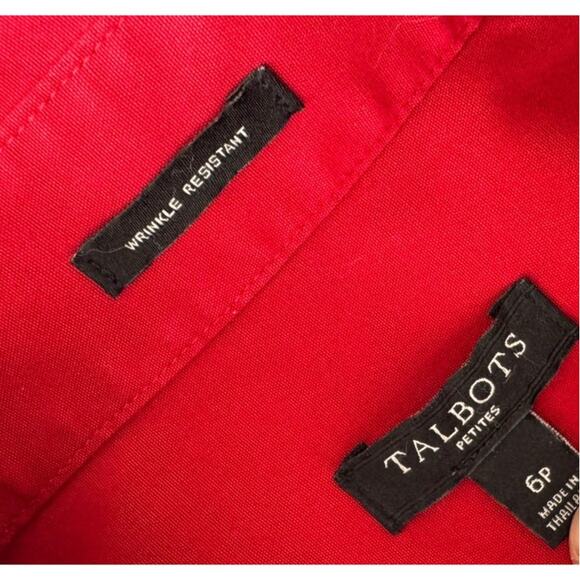 Talbots Petites Wrinkle Resistant 6P Red Button Front Shirt - Picture 3 of 7